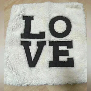 Pottery Barn Love Valentines Day Pillow Cover 20" Gray Decor Sherpa EUC